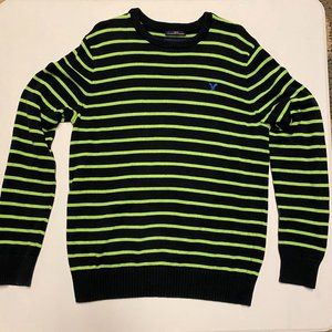 American Eagle | Sweater | Lg | Striped | Bright Green | Dark Blue | Like New!